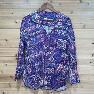 Marie Oliver Top Womens Medium Multicolor Jolene Blouse in Violet Tile Linen